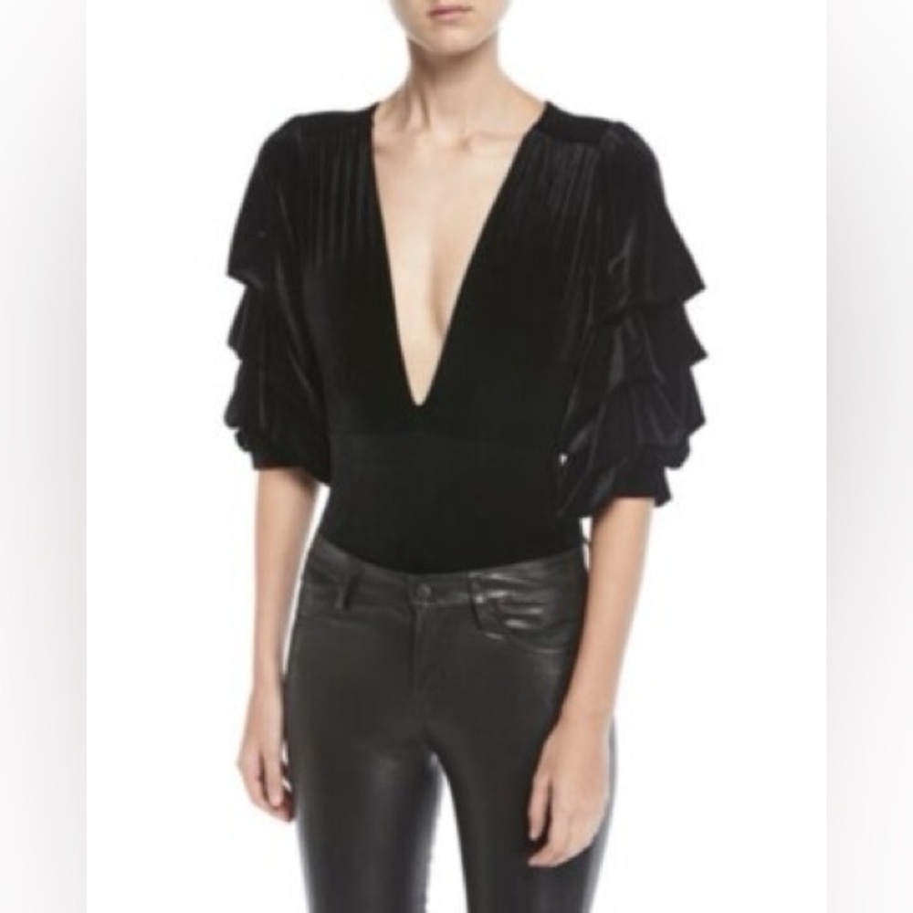 MISA LOS ANGELES REVOLVE LINDE PLUNGING BODYSUIT IN BLACK ✨